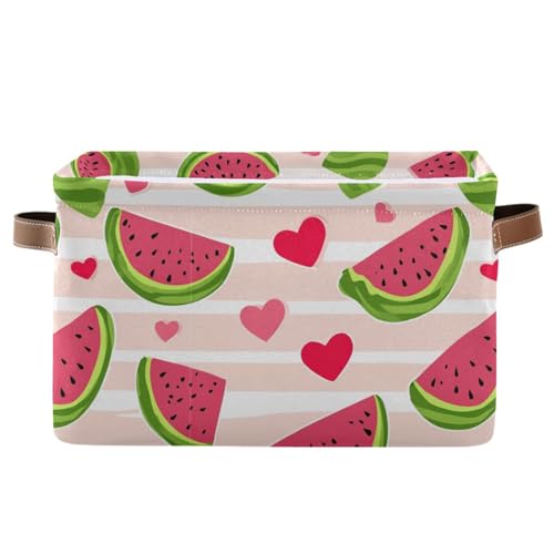 Image of Aslsiy Storage Basket Cute Watermelon Slice Nursery Bins Stripe Baby Box Canvas Clothes Shelf Basket Laundry Hamper Gift Baskets for Home Closet 1 Pcs