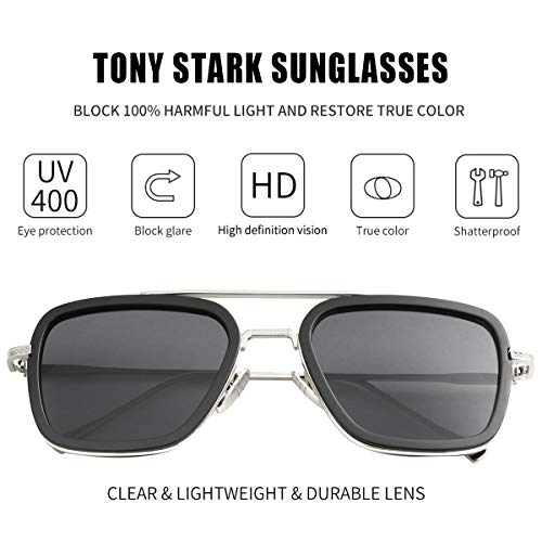 Image of Kursan Polarized Tony Stark Sunglasses for Men Women Vintage Square Metal Frame Iron Man and Spider-Man Eyeglasses
