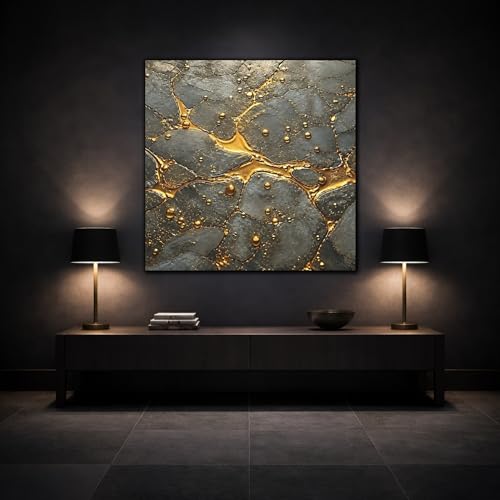 Impression sur toile abstraite or et gris avec châssis de 3 cm - 3