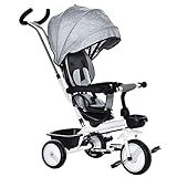 HOMCOM 2 in 1 Kinderdreirad Jogger mit Lenksystem Stange Korb Sonnendach für 1-5 Jahre Samt-Touch Grau100 x 48 x 106 cm