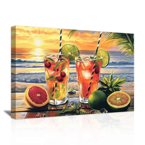 SWQYLB Beach Canvas Wall Art Kitchen Decor Tropical Sunset Fruit