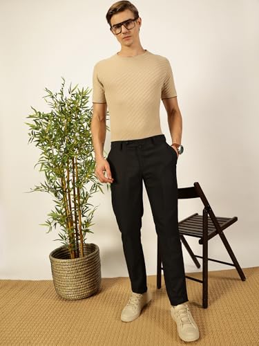 Image of Thomas Scott Men's | Textured | Half Sleeve | Slim Fit | 100% Cotton | Round Neck | Casual Tshirt
