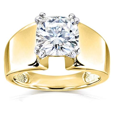 Kobelli Cushion Solitaire Moissanite Extra Wide Engagement Ring 2 CTW 14k Yellow Gold, 10 Cover