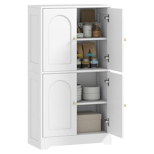 HOMCOM Buffet Cuisine, Meuble Cuisine Rangement, Meuble de Rangement, vaisselier Moderne avec 4 Portes cintrées et 2 étagères réglables, pour Salle à Manger, Salon, 60 x 30 x 110 cm, Blanc