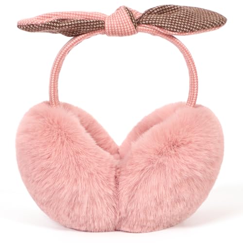 sy soul young Women's Ear Muffs Winter Warm fluffy cute Earmuffs with Bow Tie Foldable Cold Weather Faux Fur Ear Warmer Girl