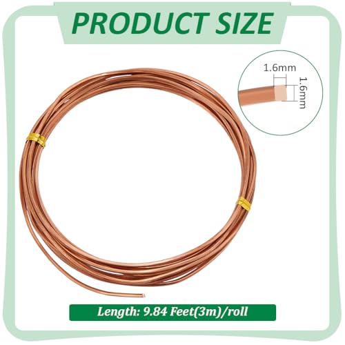 BENECREAT 3m/9.8Ft Square Copper Wire, 1.6mm/14 Gauge Pure Copper Wire, Craft Wire for Jewelry Making Gem Metal Wrap, Garden - Image 2