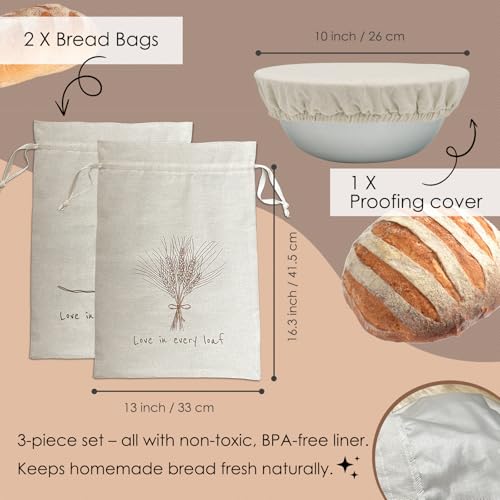 2 Pack Reusable Linen Bread Bags for Homemade Sourdough - Eco-Friendly Bread Storage with Proofing Bowl Cover | Baking Accessories & Sustainable Kitchen Essentials - Image 3