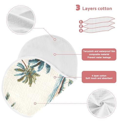 Bolaz Baby Burp Cloths 2 Pack,Palm Trees Pattern,Feeding Cloths Face Towel Super Absorbent Soft Cotton Burping Rags Feeding Bibs4