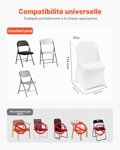 Housse de chaise spandex blanc VEVOR extensible lot de 12 pour réception