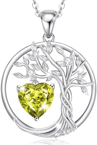 AINUOSHI Tree of life Birthstone necklace for women Sterling Silver Tree Jewelry Pendant Birthstone Necklace Natural or Created Gemstone Fine Jewelry Birthday Anniversary Mothers Day Gifts for Mom Her