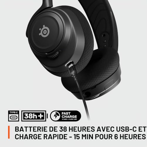 SteelSeries Arctis Nova 7- Casque Gaming Sans Fil multiplateforme- Haut-parleurs magnétiques en néodyme- Bluetooth et 2.4GHz simultanés- Autonomie 38h- Micro ClearCast Gen2 IA- PC,PS5,Switch,VR,Mobile