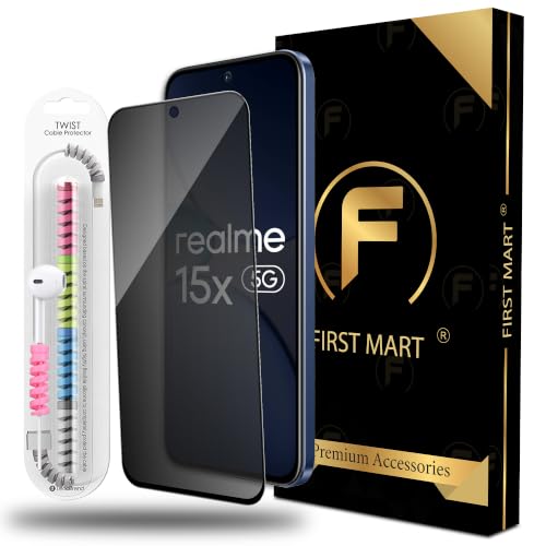 Image of FIRST MART Privacy Anti-Spy Tempered Glass for Realme 15x, Realme C85 and Narzo 90x With Installation Kit | Military-Grade Gorilla Screen Protector & Cable Guard | Edge to Edge Coverage | Black