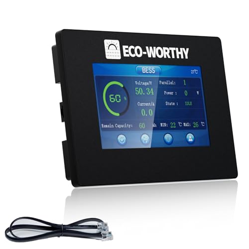ECO-WORTHY 48V LiFePO4 Battery Monitor with 4.3" Touchscreen, RS232 Interface, Compatible with ECO-WORTHY 48V 100Ah (Version 3) and 50Ah Server Rack Battery, Solar DIY Systems, ESM100