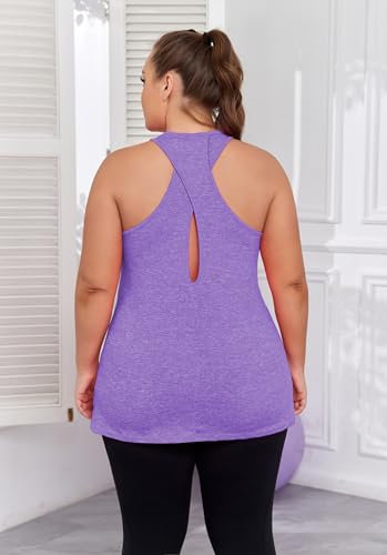 Image of ForHailey Women's Plus Size Cross Back Workout Tank Tops Athletic Shirts