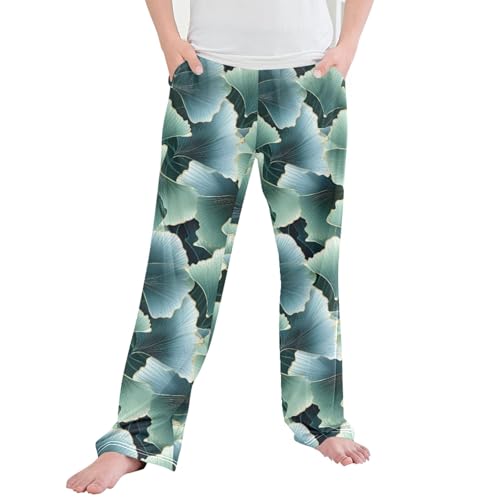 Ginkgo Biloba Green Leaf Long Pajama Pants Elastic Waist PJ Bottoms with Pockets S A110146