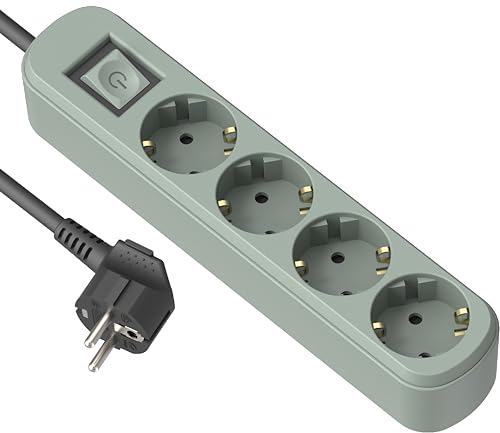 Electraline 62424 Regleta Base Multiple de 4 Tomas Schuko 16A con Interruptor, Color Verde, Cable 1.5M