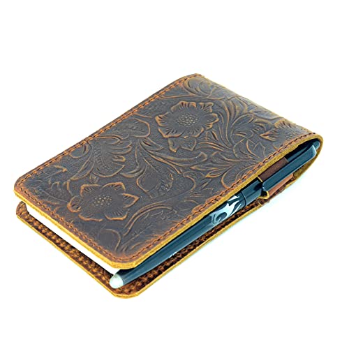 Couverture en cuir pour bloc-notes de poche 3x5 fleurs marron au quotidien