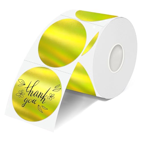 Starziwen 2 Inch Round Holographic Thermal Labels, Waterproof Direct Thermal Stickers, Self-Adhesive Circle Label for Small Business DIY Logo QR Code, Gold (200 Pcs/Roll)