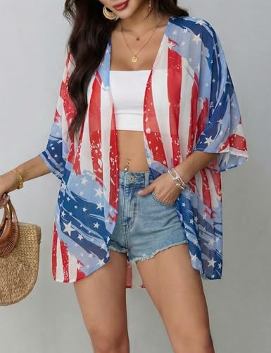 Image of Chunoy Women Short Sleeve Chiffon Kimono Beach Swimsuit Cover Up