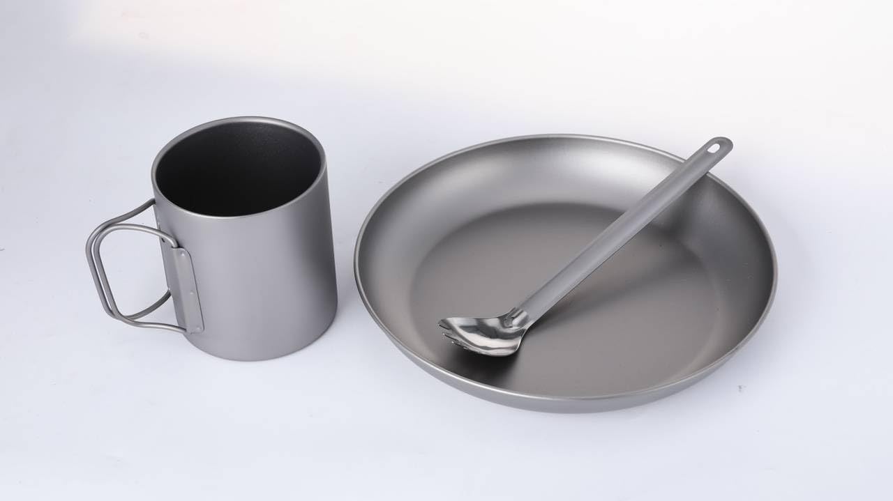 Dinnerware Set, 3 Pieces Camping Mess Kit, Dinner Plate, Spork, Cup, for Backpacking, Camping, Hiking, and Picnics