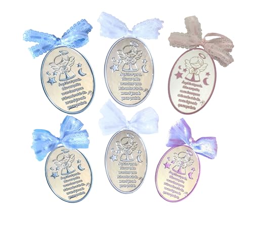 DOCOLASTRA Medallon de Nacimiento de Ángel de la Guarda con Inscripción de Preciosa Oración Personalizado.Disponible en Rosa, Azul y Beis.