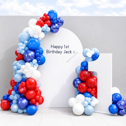 Image of Red Blue White Balloons, 60 Pcs 12 Inch Navy Dusty Pastel Blue Red White | Latex Balloons with Ribbon for Birthday Baby Shower Graduation 4th of July Independence Day Patriotic Party Decorations
