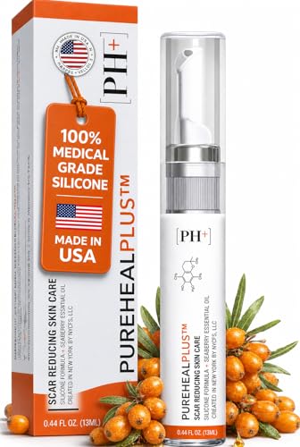 PUREHEALPLUS Silicone Scar Gel Cream for Old,New Scars, Keloids, C-Section, Burns, Acne, Surgical Treatment – Cosmetic Formula with Patented Silicone & Sea Berry Oil,Clinically Tested, Made in USA