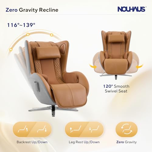 Nouhaus Aurora Massage Chair Full Body, Zero Gravity Genuine Leather Massage Chairs with Airbags, Heating, Auto Modes, Bluetooth Speaker, Modern 4D Massage Chair Recliner for Living Room (Caramel) - Image 6