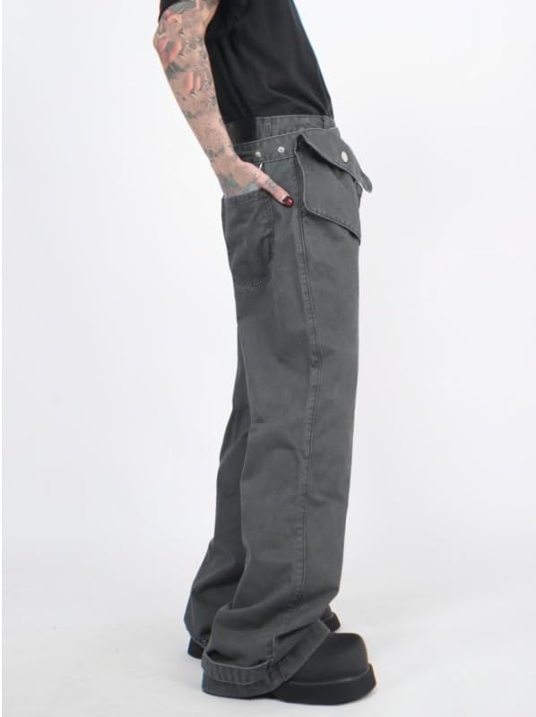Men's American Retro Workwear Denim Jeans Straight Wide Leg Pants4