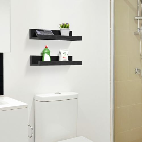 ZNZ Floating Wall Shelves for Home Decor, Durable PS Material Shelf, Strong One-Piece Design for Bedroom, Living Room, Office, Kitchen, Bathroom, Picture Ledge, Black - Thumbnail 2