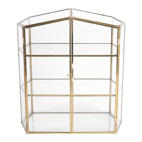 Boîte à bijoux 3 niveaux en verre et métal or pour rangement maquillage et bureau