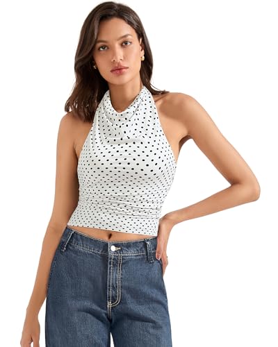 SUUKSESS Women Halter Backless Tank Tops Sexy Cowl Neck Summer Going Out Cami Tops