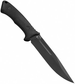 Spartan Blades Harsey Fighter SBSL006BK Fixed Blade Knife, 6.125-Inch 1095 Cro-Van Spear Point Blade, Black Powder Coat, Retention Sheath, Made in USA
