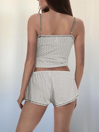 Image of Yuemengxuan Women Y2k Polka Dot Pajamas Sets 2 Piece Sexy Summer Outfits Set Sleeveless Strappy Cami Top Crop Top Shorts Set