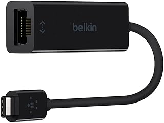 Belkin USB-C to Ethernet Adapter, Gigabit Ethernet Port Compatible w/ USB-C Devices, USB-C to Ethernet Cable for MacBook Pro & Dell XPS 13” Laptops, Ethernet USB-C Hub, Ethernet USB-C Adapter - Black