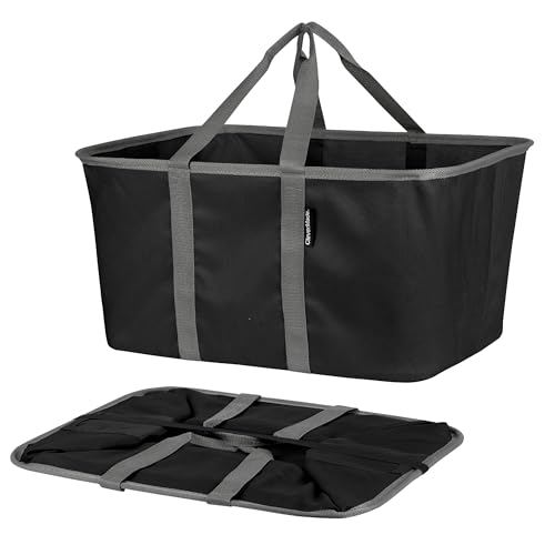 Image of CleverMade Collapsible Laundry Tote, Midnight Black /Shadow Gray 2PK - 50L (13 Gal) Collapsible Laundry Baskets with Sturdy Pop-Up Wire Frame and Long Carry Handles - Space-Saving Collapsible Hamper