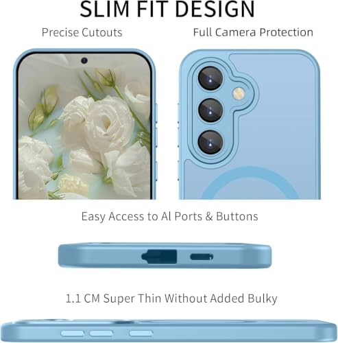 Image of Elzzi Magnetic Magsafe for Samsung S24 Plus 5g Case, Upgraded [Full Camera Protection] [Compatible with Magsafe] [Translucent Matte] Shockproof Protective Phone Case for Men & Women - Off Blue