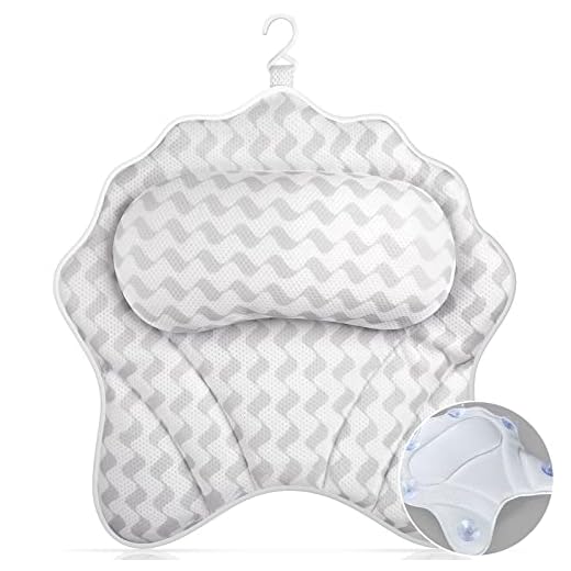 Bath Pillow, Luxury Bathtub Pillow Neck Support, Ergonomic Bath Pillows with 6 Suction Cup, 3D Air Mesh Headrest for Tub Shower Pillow Neck Shoulder Back and Head Support.