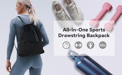 Image of Drawstring Backpack Bundle with Zipper Pocket, Lightweight Gym Bag Sackpack for Sports, Travel, and School, Durable Polyester and Oxford Fabric, Adjustable Straps (2 Pack)