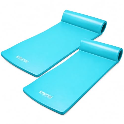TRC Recreation 2-Pack Sunsation 1.75' Thick Foam Pool Float Lounger, Tropical Teal w/Headrest for Lounging & Sunbathing in Swimming Pools, Beaches & Lakes, 70' x 26'