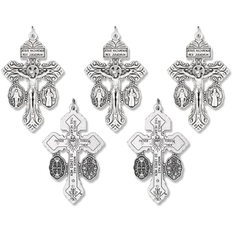 Gifts Catholic, Inc. Lot of 5 Pardon Indulgence Crucifix with Miraculous Medal and St Benedict Medal 2 1/8" Cover