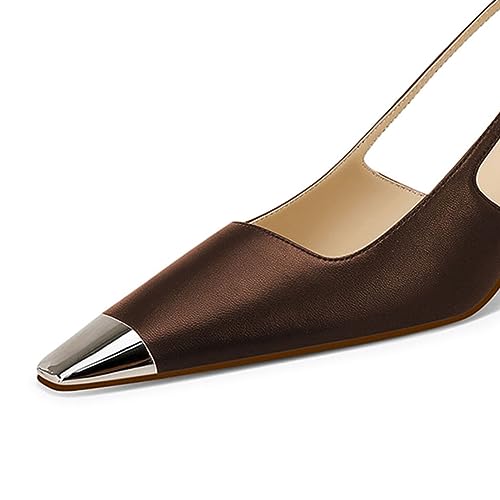 miss left Women Stylish Slingback Square Toe Metal Cap Mid Kitten Heels Slip On Elastic Strap Pumps Versatile Working Prom Shoes Size 4-16 US4