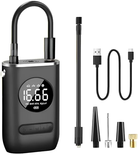 Calibrador Portátil Digital Recarregável 4000 mAh Mini Bomba De Ar Compressor 150 PSI Com Lanterna LED para Encher Pneus de Carro, Moto, Bike, Bicicleta, Bola e Piscina Inflável Linha Premium