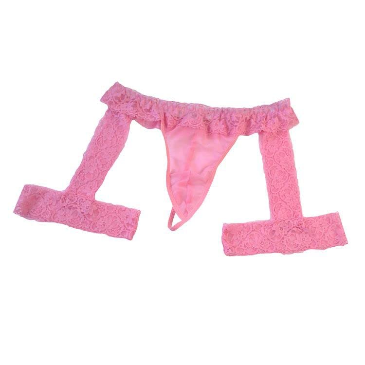 Men's Lace Sissy Pouch Panties Lingerie Thongs G String with Garters T Back Underwear4