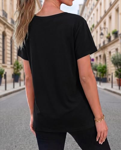 SENBATU Tee Shirt Femme d'été col Rond, Manches Courtes, Tenue Business, Blouse Basique, Coupe Ample, Noir, Taille S (34-36) – vue 2