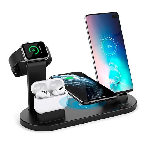 Carregador Sem Fio Magnetico Rápido, Indução, Wireless, 4 em 1, Estação de Carregamento Compatível com iPhone Apple Watch AirPods