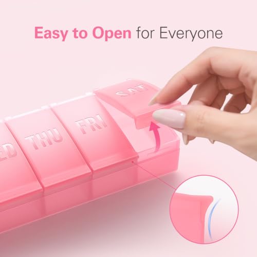 Image of Barhon Large Pill Organizer Weekly, Vitamin Case Box Large Capacity Compartments, 7 Day Pill Containers for Medicine Supplements Fish Oil, Beige