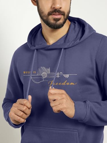 Image of Nobero Men's Printed Regular Fit Hoodie | Cotton Rich Fleece Sweatshirt for Men | Soft & Warm Hooded Pullover | Casual Winter Wear
