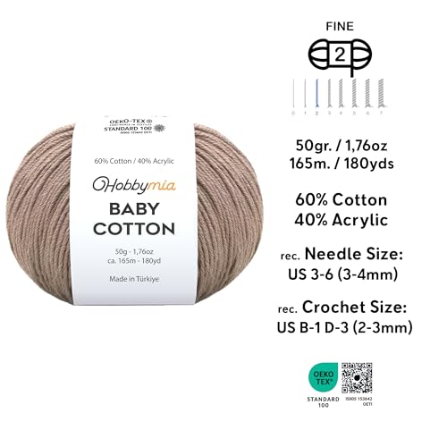 Image of Baby Cotton Blend Yarn - Soft Sport Weight Yarn for Crochet & Amigurumi - 50g /180yds - 60% Cotton 40% Acrylic - Ideal for Baby & Knitting Proj.(Milky Brown, 1 Ball)