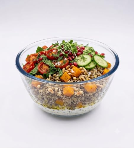 Image of Large Glass Salad Serving Bowl 800 Ml Set of 1, Deep Round Clear Glass Prep & Mixing Bowl, Heavy-Duty Glassware Centerpiece for Fruit, Pasta, Grain Bowls & Trifle